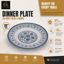 20-Inch Round Blue and White Decorative Serving Tray with Floral Design