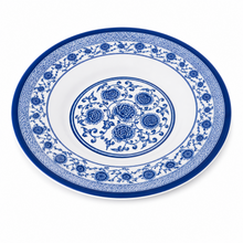 20-Inch Round Blue and White Decorative Serving Tray with Floral Design