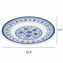 Large Round Blue and White Decorative Serving Tray - 21.5"