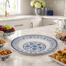 Large Round Blue and White Decorative Serving Tray - 21.5"