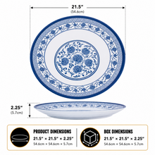 Large Round Blue and White Decorative Serving Tray - 21.5"