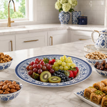 Large Round Blue and White Decorative Serving Tray - 21.5"