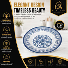 Large Round Blue and White Decorative Serving Tray - 21.5"