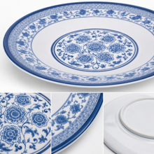 Large Round Blue and White Decorative Serving Tray - 21.5"