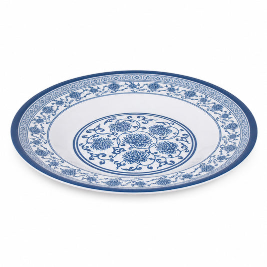 Large Round Blue and White Decorative Serving Tray - 21.5"