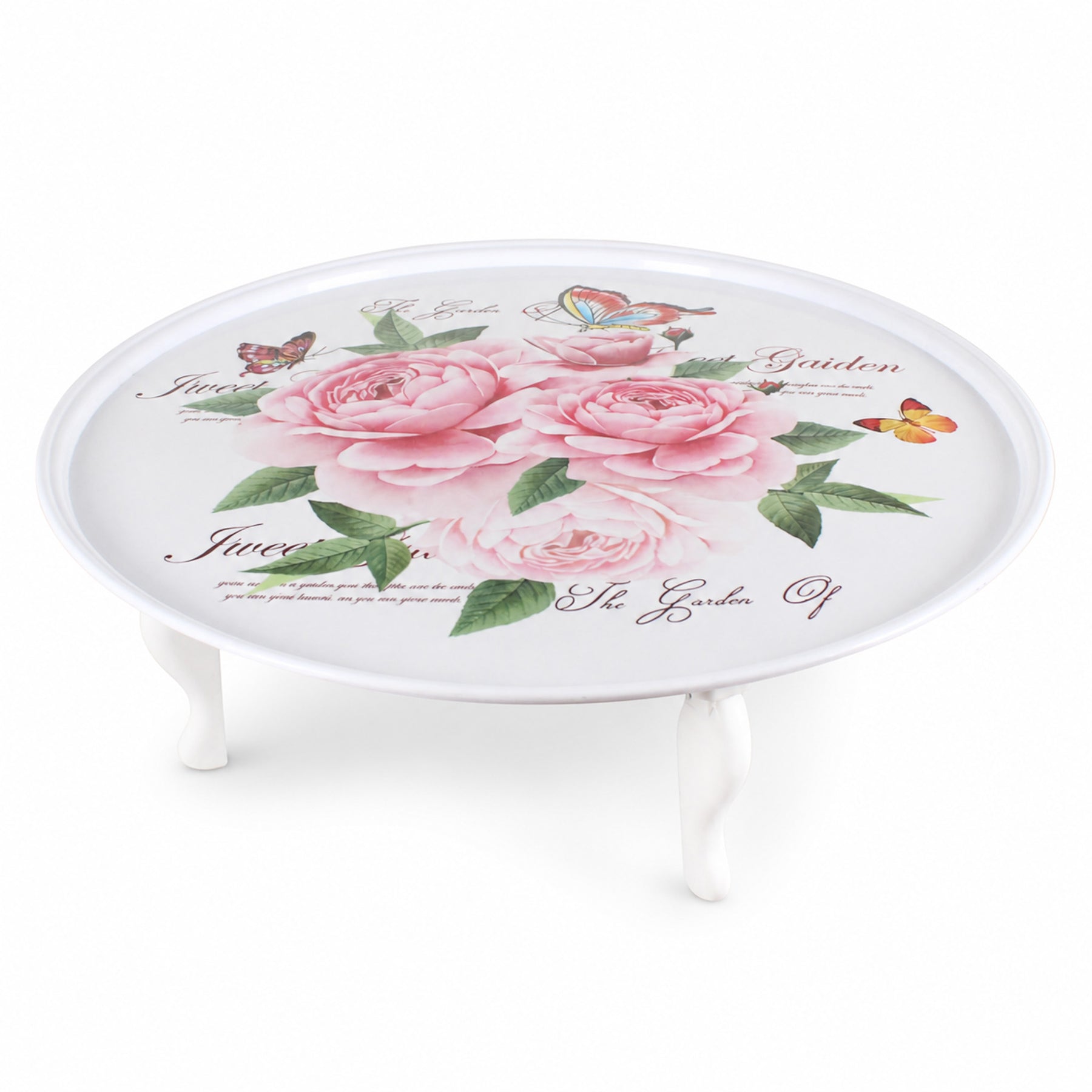 Round Floral Folding Tray Table with Legs - 25"