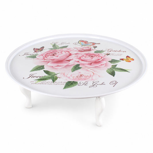 Round Floral Folding Tray Table with Legs - 25"