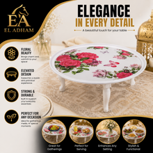 27.5-Inch Round Floral Low Serving Table with Raised Rim, White