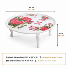 27.5-Inch Round Floral Low Serving Table with Raised Rim, White