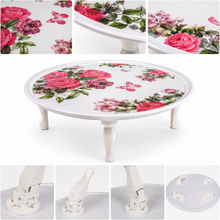 27.5-Inch Round Floral Low Serving Table with Raised Rim, White