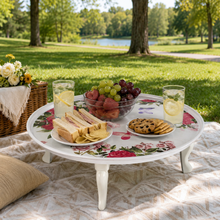 30-Inch Round Floral Folding Tray Table with Raised Rim and Four Legs