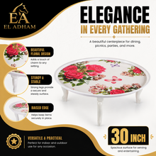 30-Inch Round Floral Folding Tray Table with Raised Rim and Four Legs