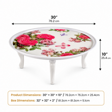 30-Inch Round Floral Folding Tray Table with Raised Rim and Four Legs