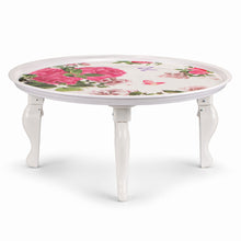 30-Inch Round Floral Folding Tray Table with Raised Rim and Four Legs