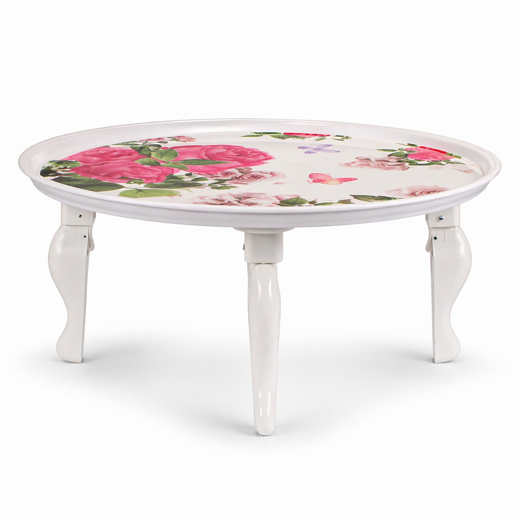 Round Floral Folding Tray Table with Legs - 30"