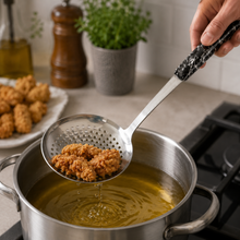 13-Inch Stainless Steel Slotted Strainer Spoon with Black Marbled Handle