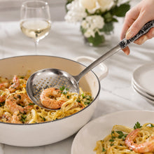 13-Inch Stainless Steel Slotted Strainer Spoon with Black Marbled Handle