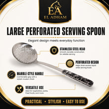 13-Inch Stainless Steel Slotted Strainer Spoon with Black Marbled Handle
