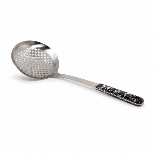 Stainless Steel Slotted Strainer Spoon - Black Ergonomic Handle
