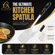 Stainless Steel Slotted Turner Spatula - Black Ergonomic Handle