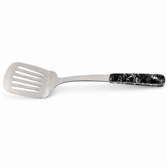 Stainless Steel Slotted Turner Spatula with Black Ergonomic Handle – 14.5 Inch