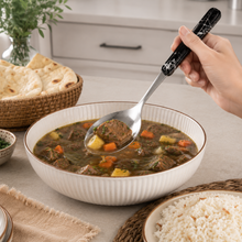 11-Inch Stainless Steel Shallow Serving Spoon with Black Marbled Handle