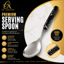 11-Inch Stainless Steel Shallow Serving Spoon with Black Marbled Handle