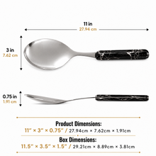 11-Inch Stainless Steel Shallow Serving Spoon with Black Marbled Handle