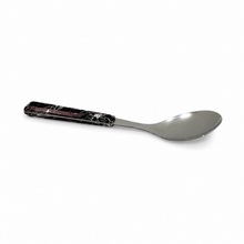 11-Inch Stainless Steel Shallow Serving Spoon with Black Marbled Handle