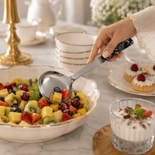 14-Inch Stainless Steel Angled Serving Spoon with Black Marbled Handle