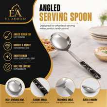 14-Inch Stainless Steel Angled Serving Spoon with Black Marbled Handle