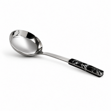 14-Inch Stainless Steel Angled Serving Spoon with Black Marbled Handle