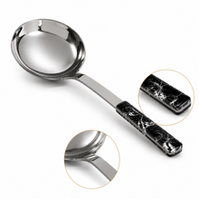 14-Inch Stainless Steel Angled Serving Spoon with Black Marbled Handle
