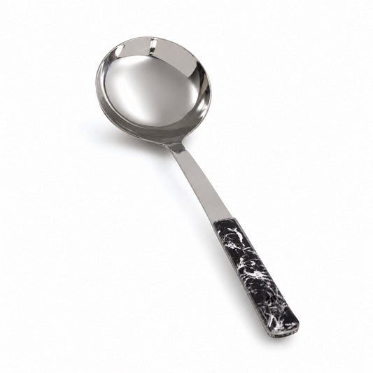Stainless Steel Angled Serving Spoon - Black Ergonomic Handle