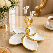 Luxury 5-Section Floral Ceramic Serving Platter with Gold Stand