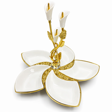 Luxury 5-Section Floral Ceramic Serving Platter with Gold Stand