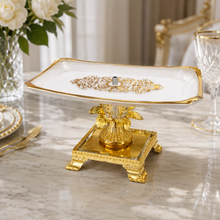 Luxury Elevated Ceramic Serving Tray with Gold Pedestal Stand