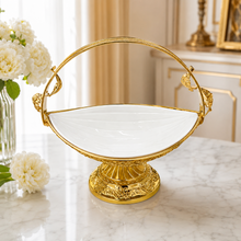 Luxury Gold Pedestal Fruit & Serving Bowl with Handle and Gold Floral Accents