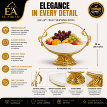 Luxury Gold Pedestal Fruit & Serving Bowl with Handle and Gold Floral Accents
