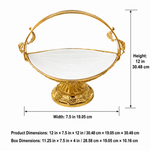 Luxury Gold Pedestal Fruit & Serving Bowl with Handle and Gold Floral Accents