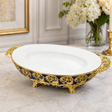 Luxury Oval Ceramic Serving Platter with Ornate Golf Handles - Elegant Design