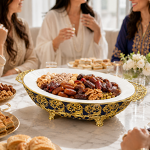 Luxury Oval Ceramic Serving Platter with Ornate Golf Handles - Elegant Design