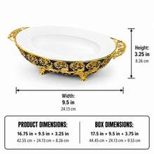 Luxury Oval Ceramic Serving Platter with Ornate Golf Handles - Elegant Design