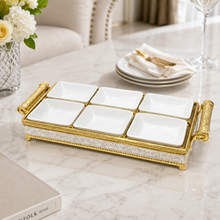 Luxury 6-Piece Ceramic Snack Bowl Set with Gold Serving Tray