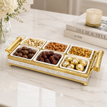 Luxury 6-Piece Ceramic Snack Bowl Set with Gold Serving Tray