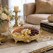 Luxury Gold Crystal Accent Ceramic Serving Bowl with Handles - Decorative Design