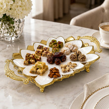 Luxury Floral Ceramic Serving Tray with Gold Handles - Decorative Design