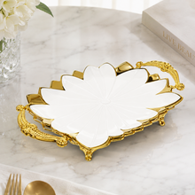 Luxury Floral Ceramic Serving Tray with Gold Handles - Decorative Design