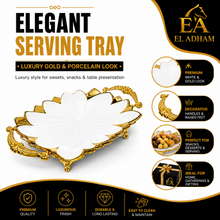 Luxury Floral Ceramic Serving Tray with Gold Handles - Decorative Design