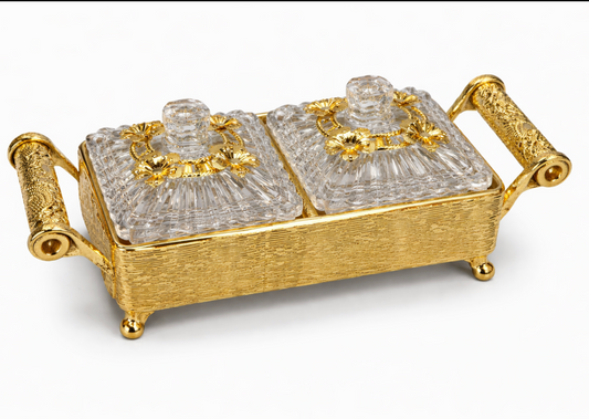 Luxury 2-Piece Crystal Candy Jar Set with Gold Serving Tray